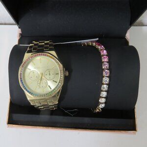 (#L) Kendall & Kylie Gold Tone 2pc Watch/Bracelet set